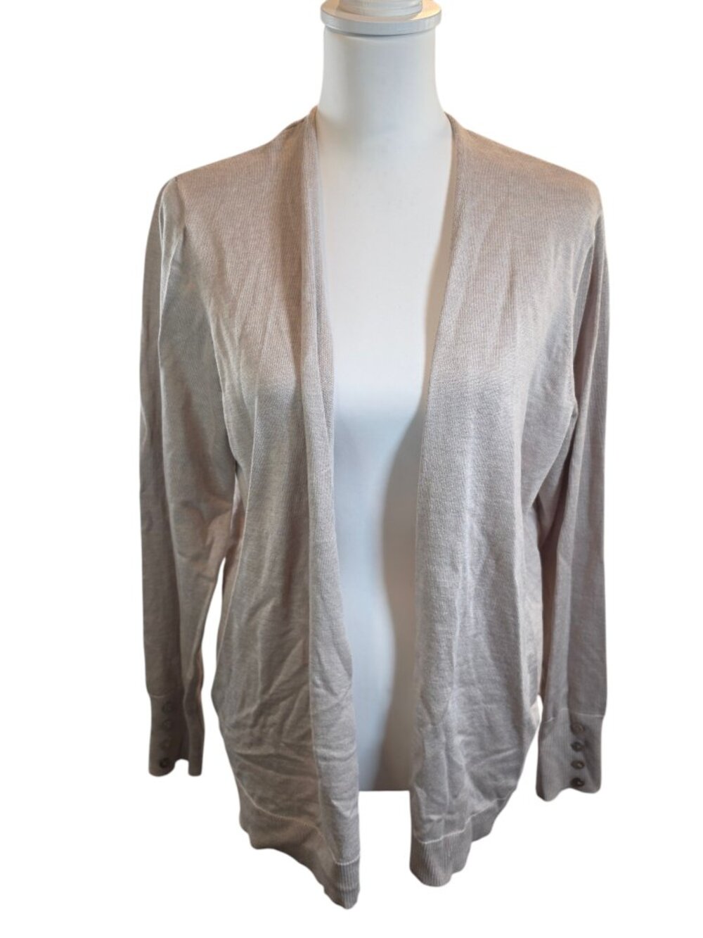 CYRUS Cream/Biege Knit Open Front Cardigan Sweater Button Cuff Size Large